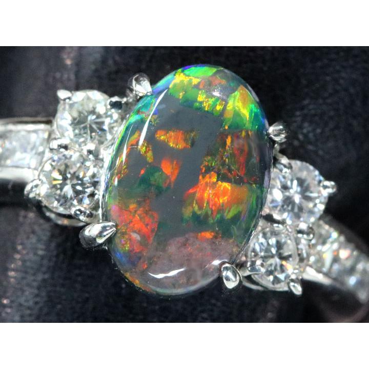 Pt900 ブラックオパール2.99ct ダイヤモンド0.47ct リング Black Opal Pt900ブラックオパール ダイヤモンドリング (NO