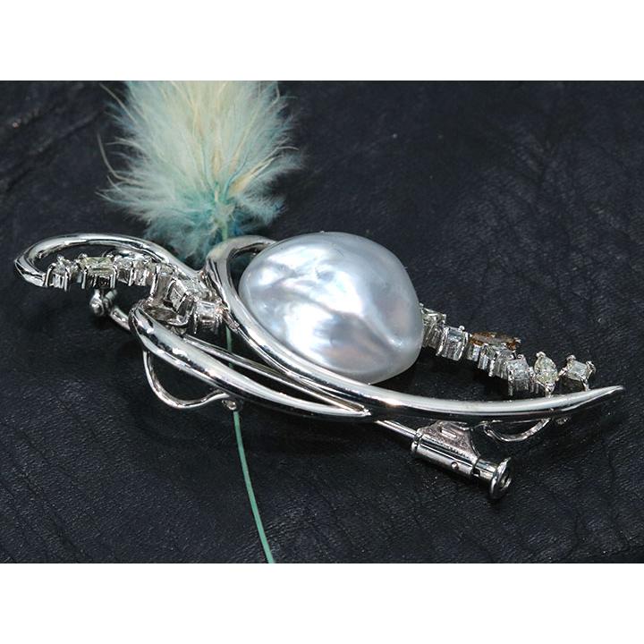 K18WG 白蝶真珠ダイヤモンド0.29 ペンダントトップ