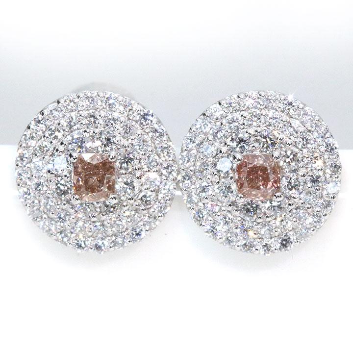 ピンクダイヤモンド 0.123ct・0.121ct FANCY ORANGY PINKのペア ダイヤ