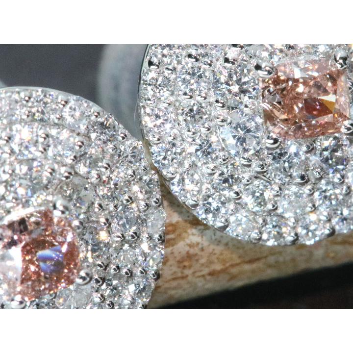 ピンクダイヤモンド 0.123ct・0.121ｃｔ FANCY ORANGY PINKのペア ダイヤ3重取り巻き PT950 プラチナ950 ピアス（イヤリング加工可） 1点もの｜ycollection｜14