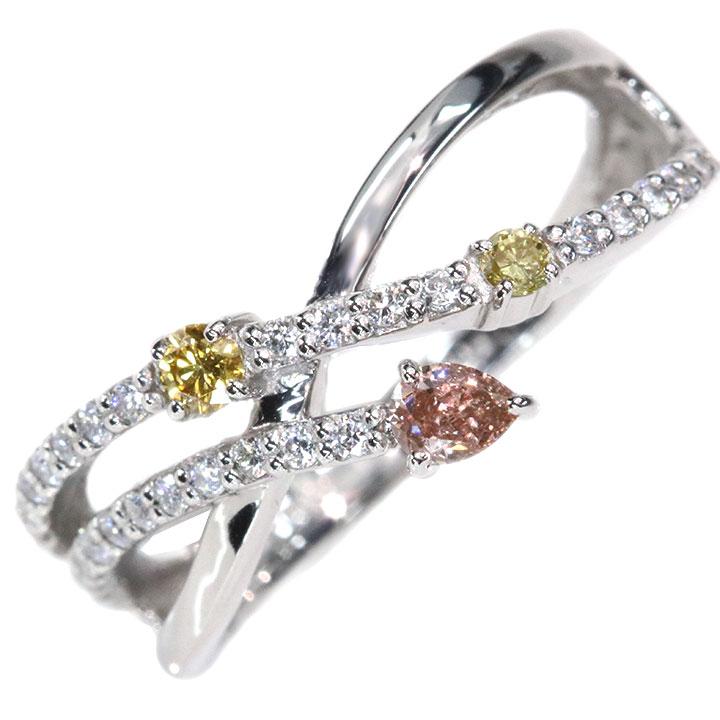 ピンクダイヤモンド 0.098ct ＆イエローダイヤモンド 0.051ct ＆ピンク 