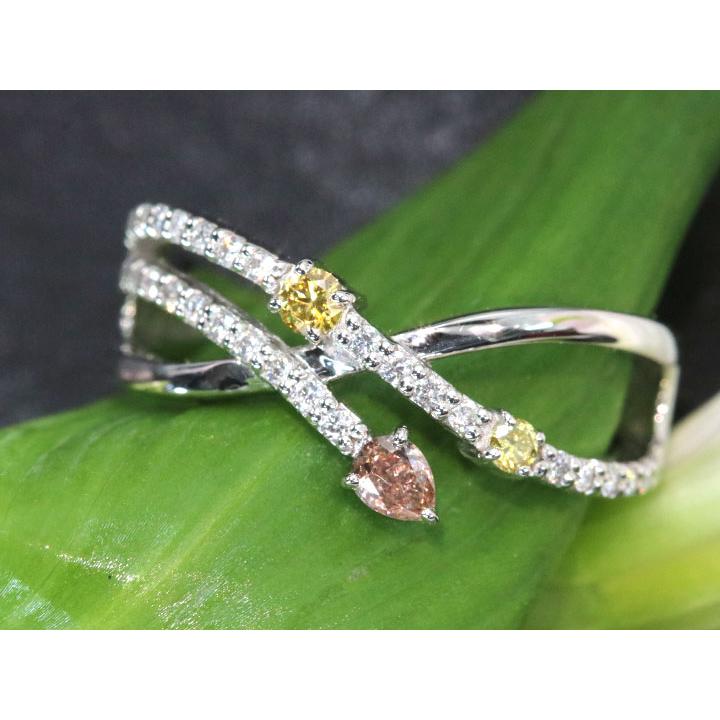 ピンクダイヤモンド 0.098ct ＆イエローダイヤモンド 0.051ct ＆ピンク 