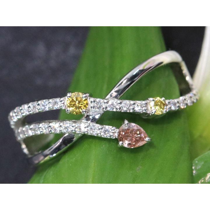 ピンクダイヤモンド 0.098ct ＆イエローダイヤモンド 0.051ct ＆ピンク 