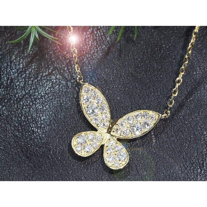 ダイヤモンド 0.25カラット  K18YG イエローゴールド ペンダントネックレス バタフライ 蝶モチーフ パヴェ 受注品の画像