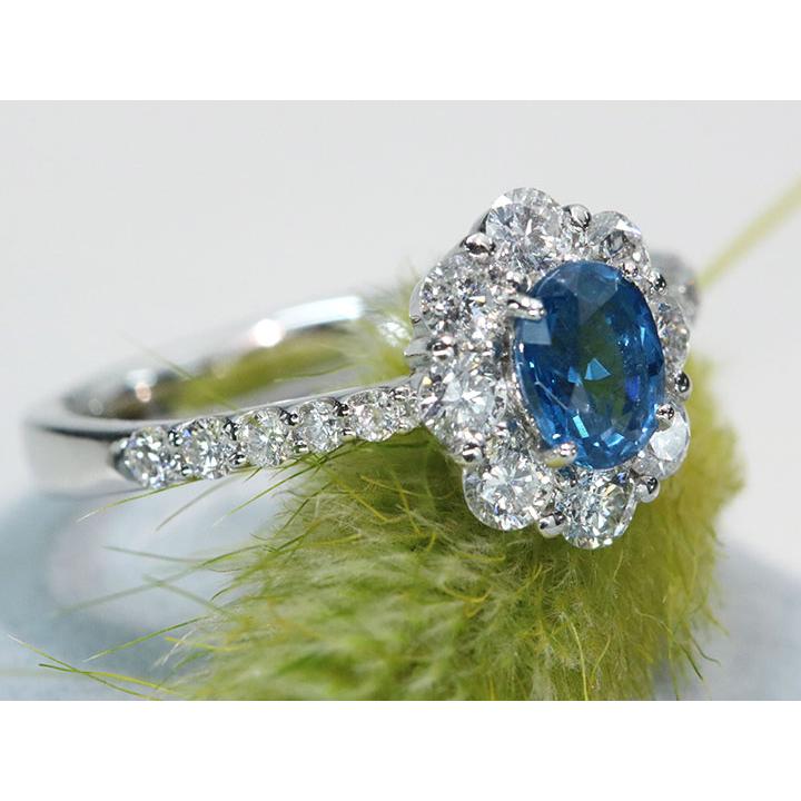 Pt950 ブルージルコン5.00ct ダイヤ0.20ct リング 10.5号