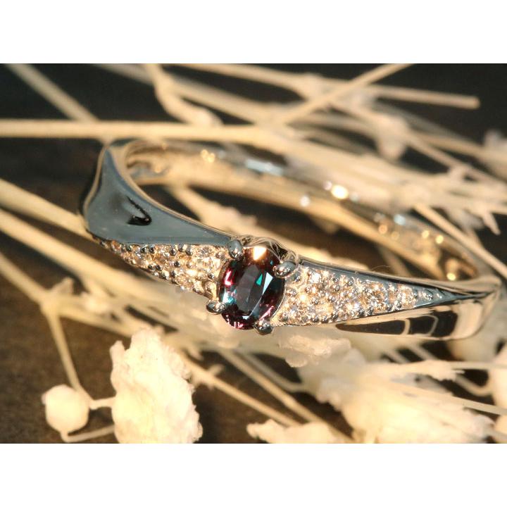 新品 アレキサンドライト ダイヤ リング 0.17ct Pt アレキサンドライト フラワーモチーフダイヤモンドリング AX 0.27ct D