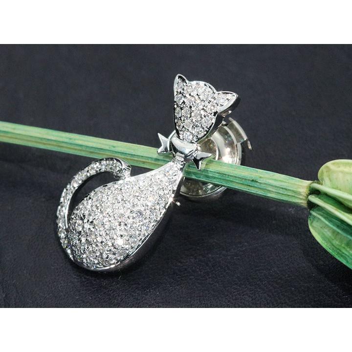 ダイヤモンド 0.44カラット K18WGホワイトゴールド ブローチ 猫