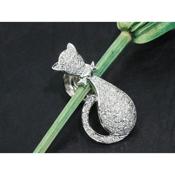 ダイヤモンド 0.44カラット K18WGホワイトゴールド ブローチ 猫