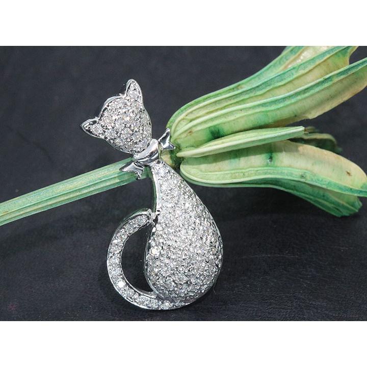 K18WG ダイヤモンド ブローチ (キャットモチーフ) 品番b23-387