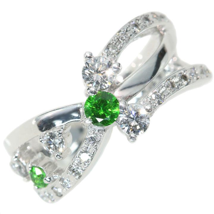 デマントイドガーネット 0.14ct ダイヤモンド 0.42ct K18WGホワイト  