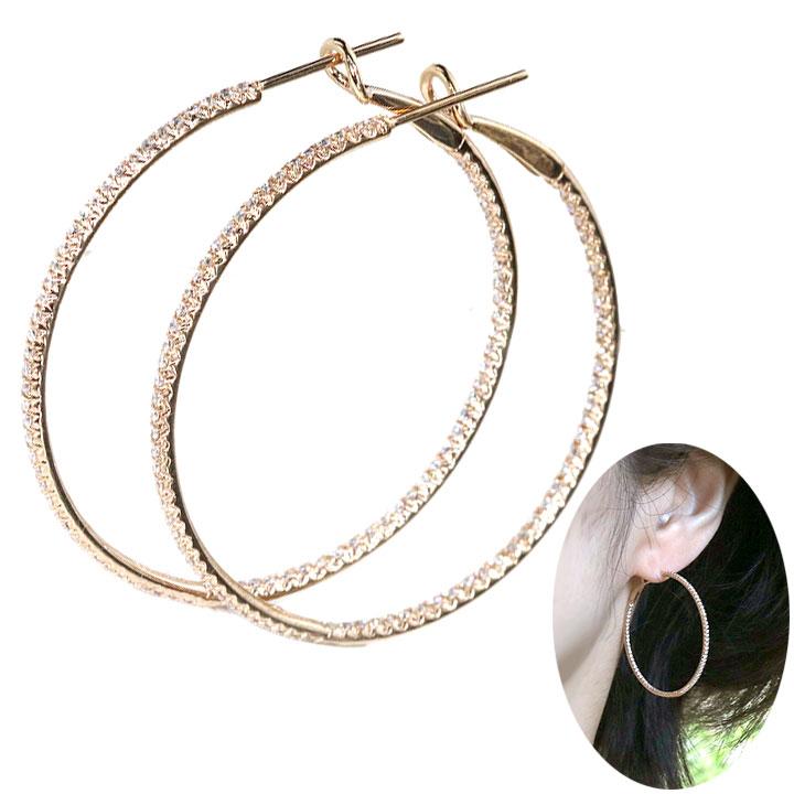 ダイヤモンド 0.76カラット K18PG ピンクゴールド ピアス 全周ダイヤの