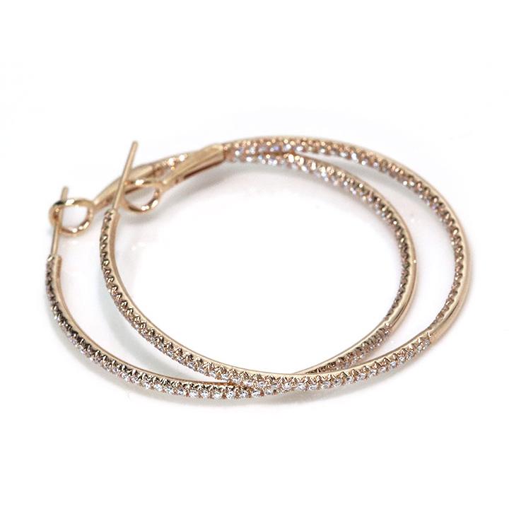 ダイヤモンド 0.76カラット K18PG ピンクゴールド ピアス 全周ダイヤの