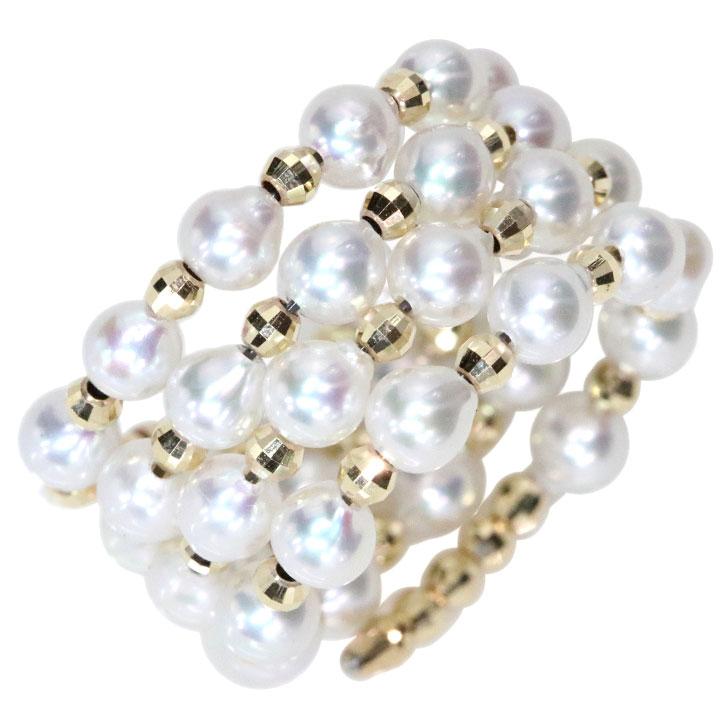 淡水パール 3.0-3.5ミリ位 K10ゴールド 10金 リング・指輪 形状記憶ワイヤー たっぷり4重奏パール 受注品の画像