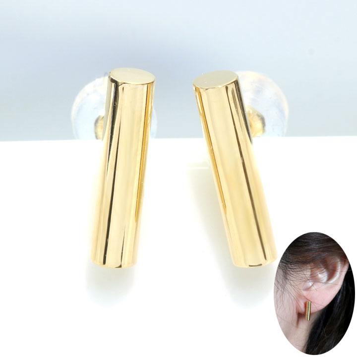 K18YG地金ピアス 新品未使用品 K18YG イエローゴールド ピアス 縦ライン 鏡面の円柱 軽やか 貴金属地
