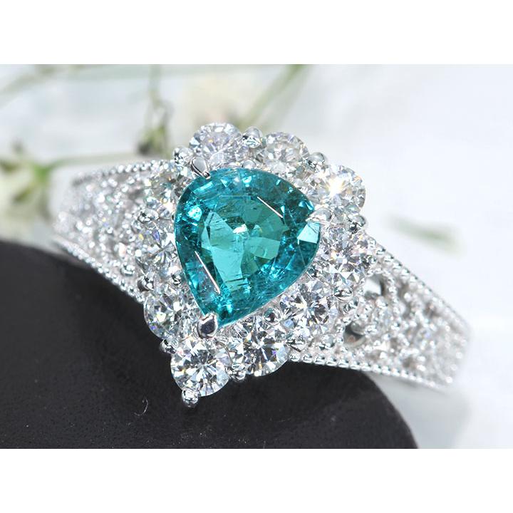 ブラジル産　パライバトルマリン リング　1ct PT900 パライバトルマリン 1.38カラット ダイヤモンド 0.87カラット PT900