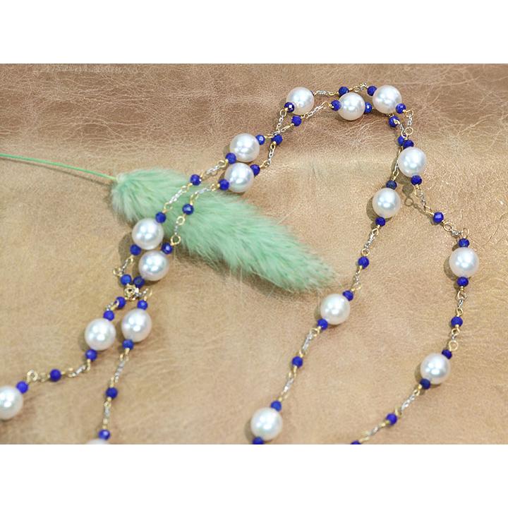 あこや真珠（和珠） 約5.5ミリ＆ラピス＆地金のデザインネックレス