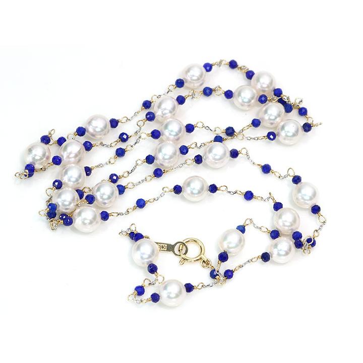あこや真珠（和珠） 約5.5ミリ＆ラピス＆地金のデザインネックレス