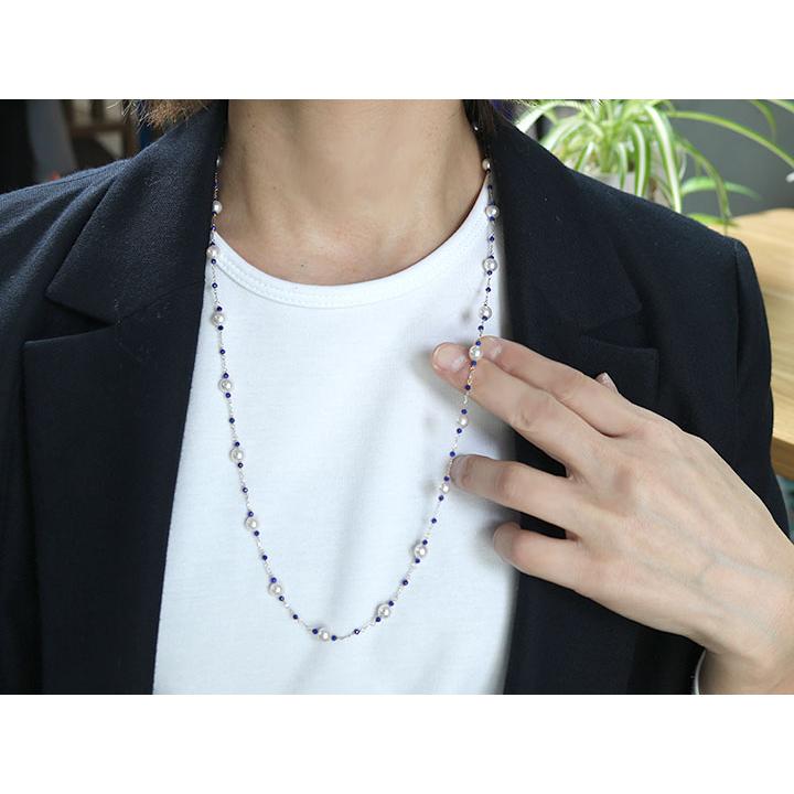あこや真珠（和珠） 約5.5ミリ＆ラピス＆地金のデザインネックレス