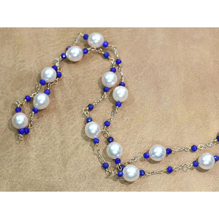 あこや真珠（和珠） 約5.5ミリ＆ラピス＆地金のデザインネックレス
