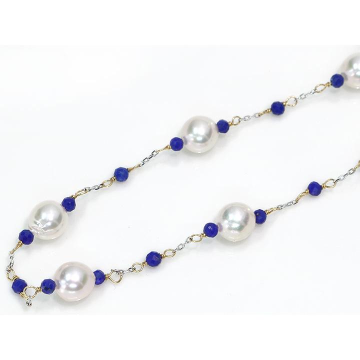 あこや真珠（和珠） 約5.5ミリ＆ラピス＆地金のデザインネックレス