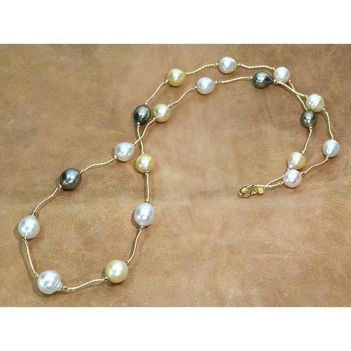 南洋真珠パール 9.4〜12.5ミリ位 大粒 スリーカラー 黒蝶・ゴールデン