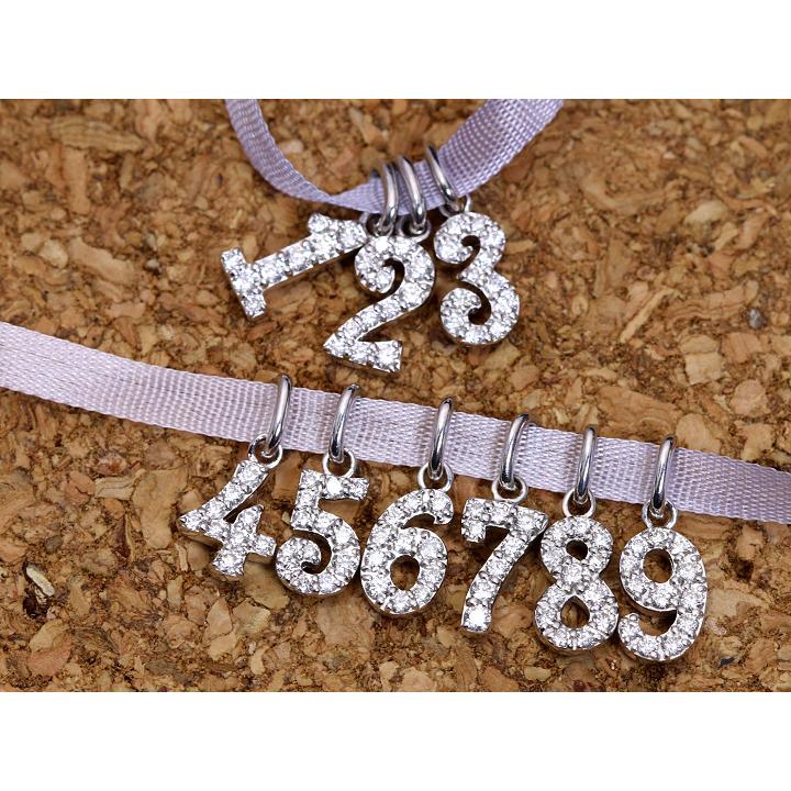 ギフト応援プライス 人気のナンバージュエリー 数字 1〜9迄揃う K18WGペンダントトップ 上質ダイヤが煌く 作り良好 （各地金素材対応可能）受注品の画像