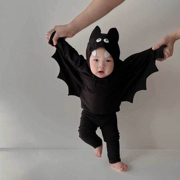 【値下げ・現品限り】 コウモリ ロンパース 着ぐるみ オムツ おむつ 衣装 ハロウィン ベビー コウモリ 着ぐるみ ロンパース 衣装 3点セット 子供