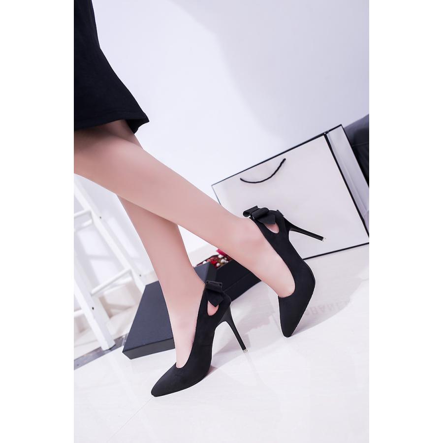 パンプス ピンヒール ハイヒール ヒール 10cm スエード ブラック