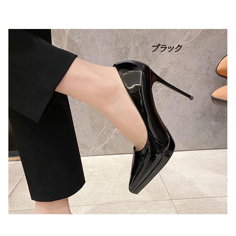 パンプス 厚底 エナメル 痛くない 履きやすい ハイヒール ポインテッド