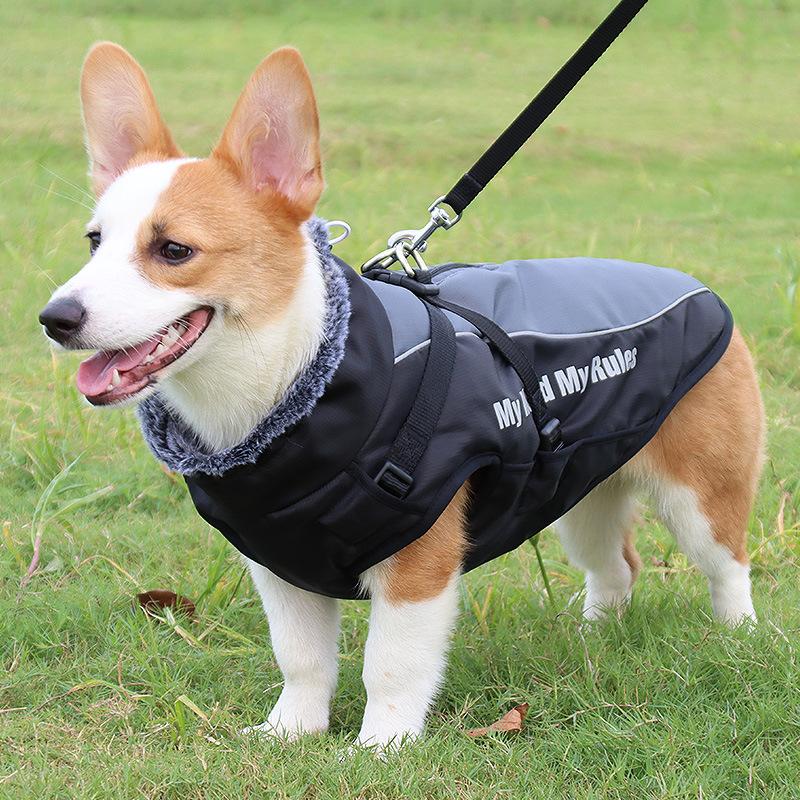 魅力の 犬服 ドッグウェア ジャケット ハーネス一体型ジャンパー ハーネス 大型犬 中型犬 犬の服 防寒着 冬 コート ベスト オシャレ 重ね着 厚手 大人気 防寒対策 Qdtek Vn