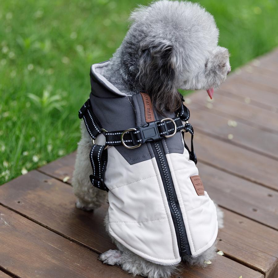 犬服 ハーネス付き 防寒コート ボア ベスト 冬 服 ジャケット 背開き