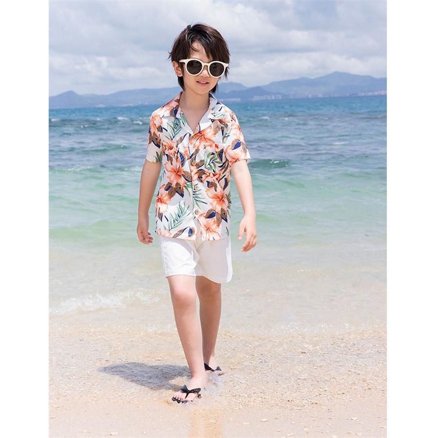 親子コーデ アロハ シャツ ワンピース 花柄 兄妹 姉妹お揃いコーデ 夏