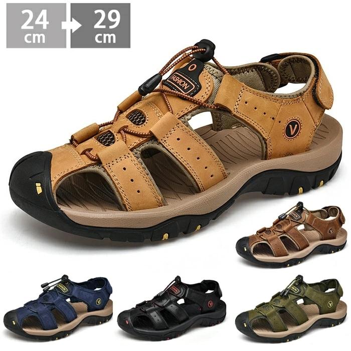 78 Off メンズ サンダル 革サンダル おしゃれ レザーサンダル スポーツサンダル つま先保護 アウトドア 大きい