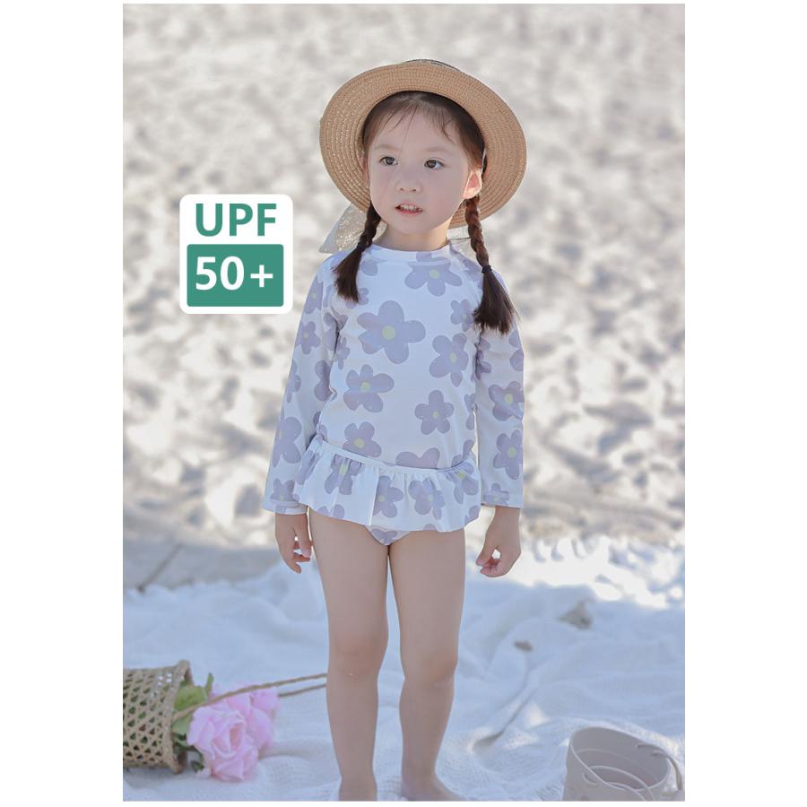 hakka 花柄 UVカット ラッシュガード セパレート水着セット　キッズL 水着 女の子 セパレート 花柄 幼稚園 保育園 キャップ付き 長袖