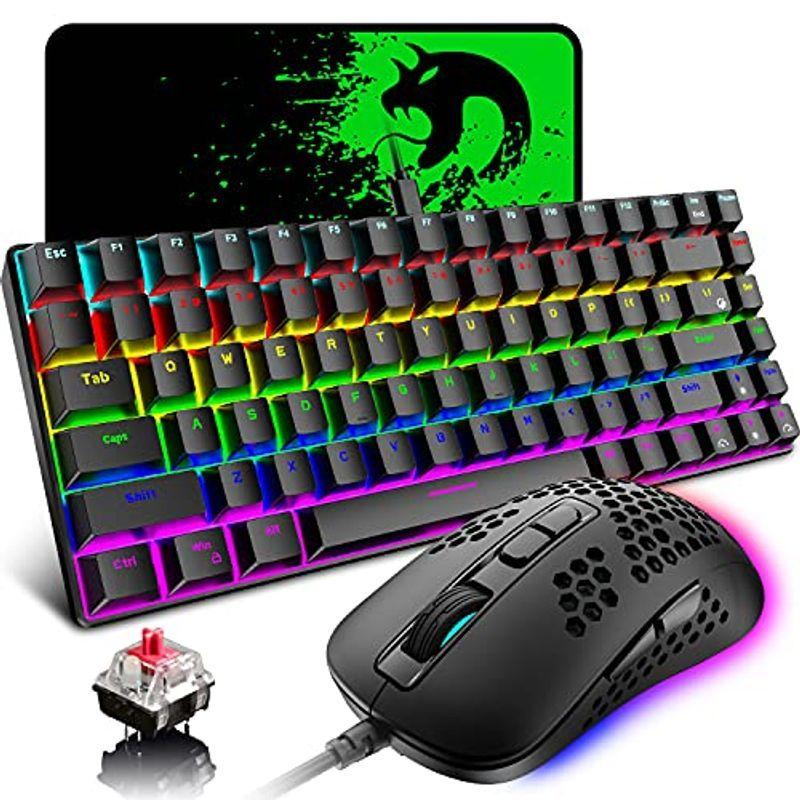 ゲーミングキーボード メカニカル 赤軸 84キー Type C有線 Led発光 Rgb 打ちやすい 英語