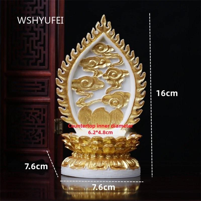 観音菩薩像 木製台座付き 金蓮華バックライト飾り 仏教装飾品 仏像