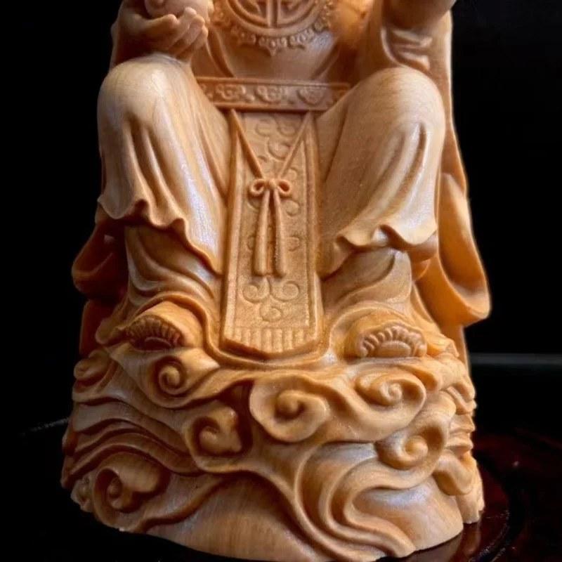ヒノキ 手彫り 置物 財神像 木製 彫刻 インテリア 開運 縁起物 玄関