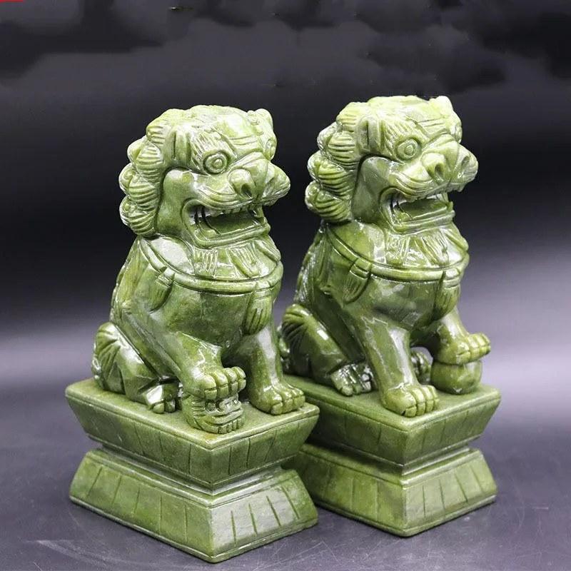 翡翠色 狛犬 置物 ペア 縁起物 翡翠風 狛犬 置物 緑色 一対 ペア 風水 玄関 飾り 彫刻 磁器製