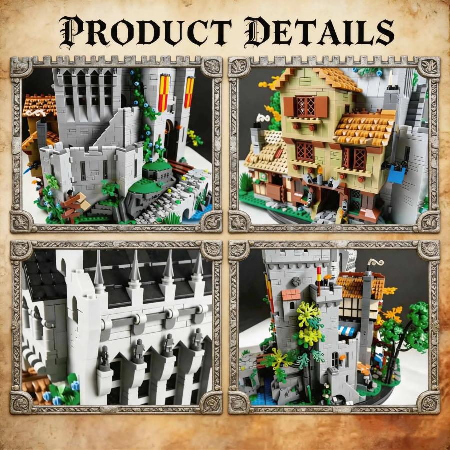 クリエイティブ中世ストリートビュー ライオン騎士団の高塔 MOC-189082 DIYおもちゃ組み立てパズル 誕生日プレゼント 大人向けクリスマス 9691ピース_2