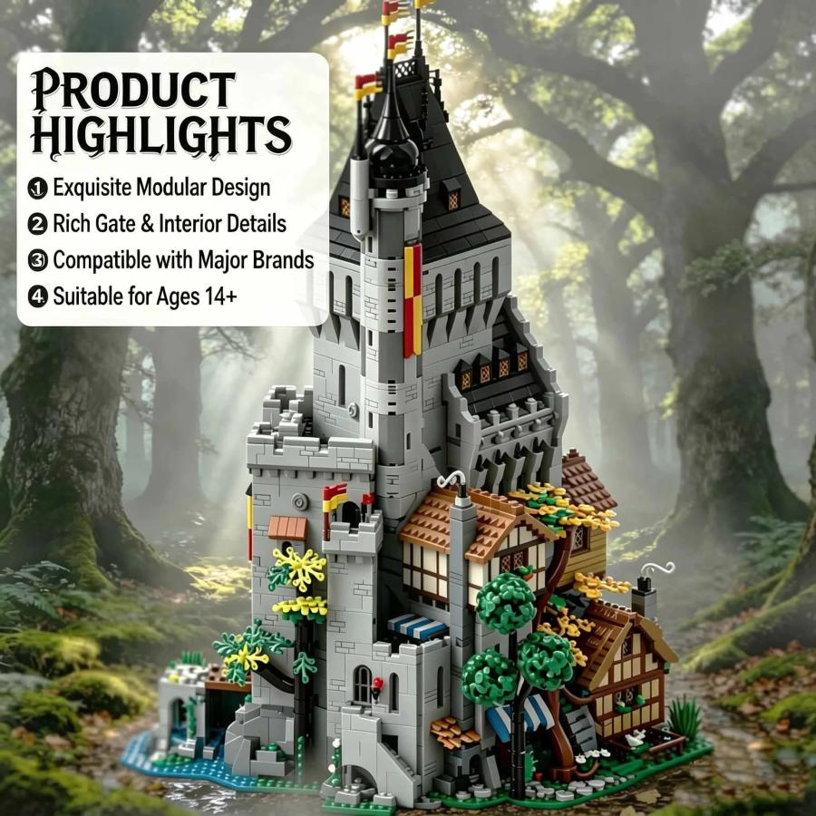 クリエイティブ中世ストリートビュー ライオン騎士団の高塔 MOC-189082 DIYおもちゃ組み立てパズル 誕生日プレゼント 大人向けクリスマス 9691ピース_3