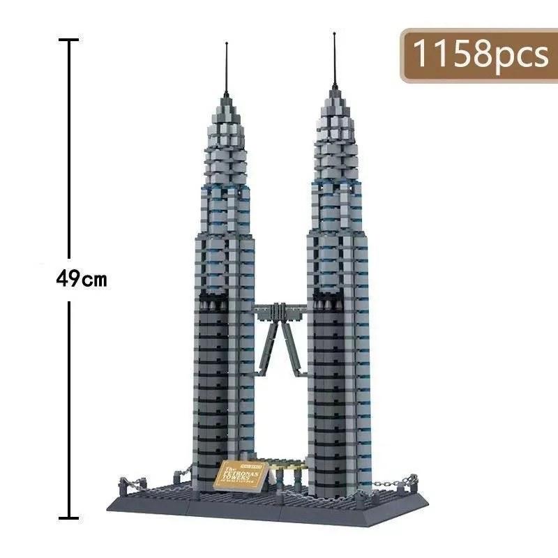 1158ピース クアラルンプール ペトロナス双塔 組み立てブロックモデル 子供向けDIY 世界建築ブロック 組み立ておもちゃ 大人向けギフト プレゼント_1