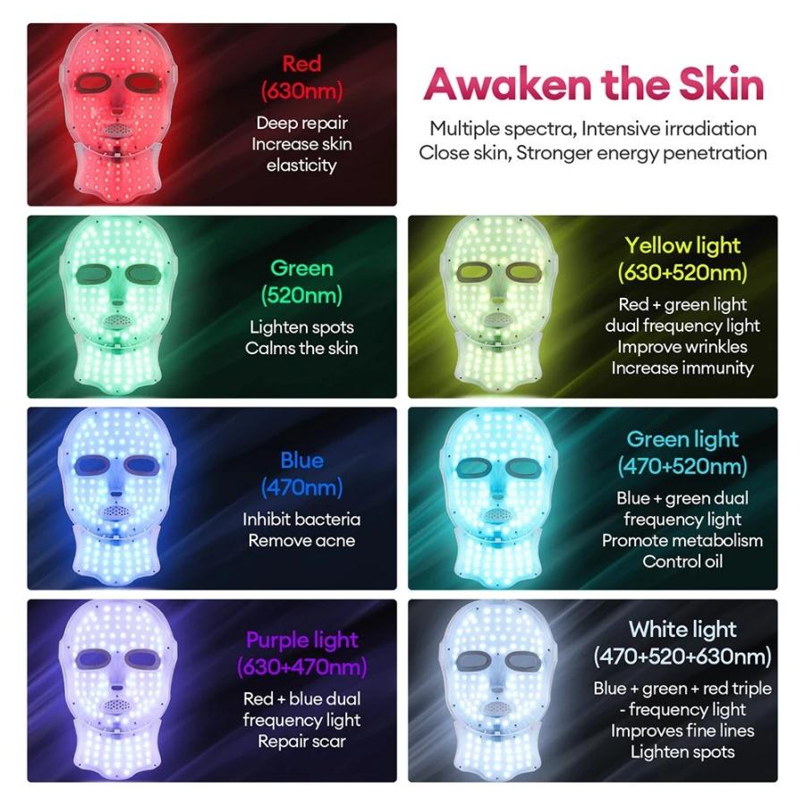 ワイヤレスフェイスネック美容 LED マスク 7 色フォトンフェイシャル