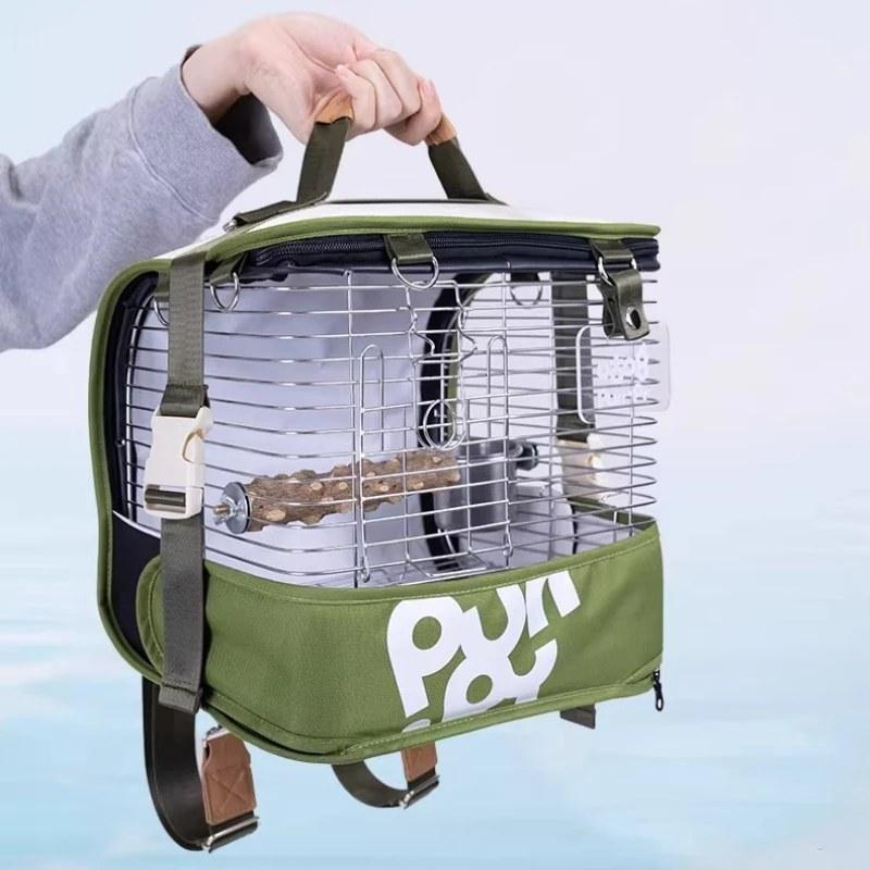 鳥かご 大型 ポータブル 旅行用 ステンレス製 開閉ロック付き 送迎用