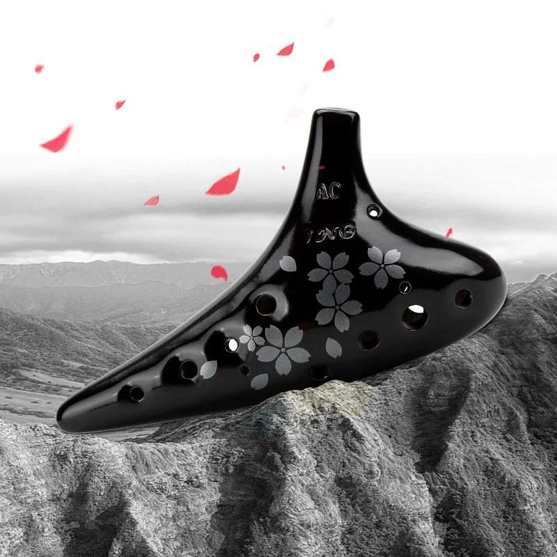 12穴セラミックオカリナ アルトC調 鉄分焼成 黒土製 音楽教育用 プロフェッショナル楽器 Style C-AC