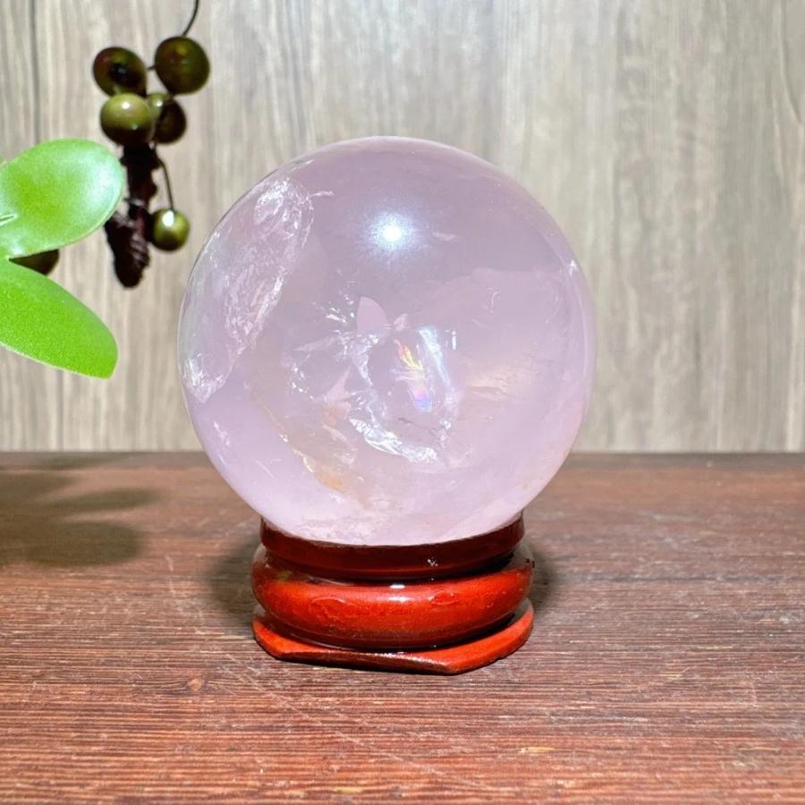 ローズクォーツ丸玉 80〜 直径3.5〜 天然ピンク色 パワーストーン インテリア 置物 ギフト 91g / 4cm