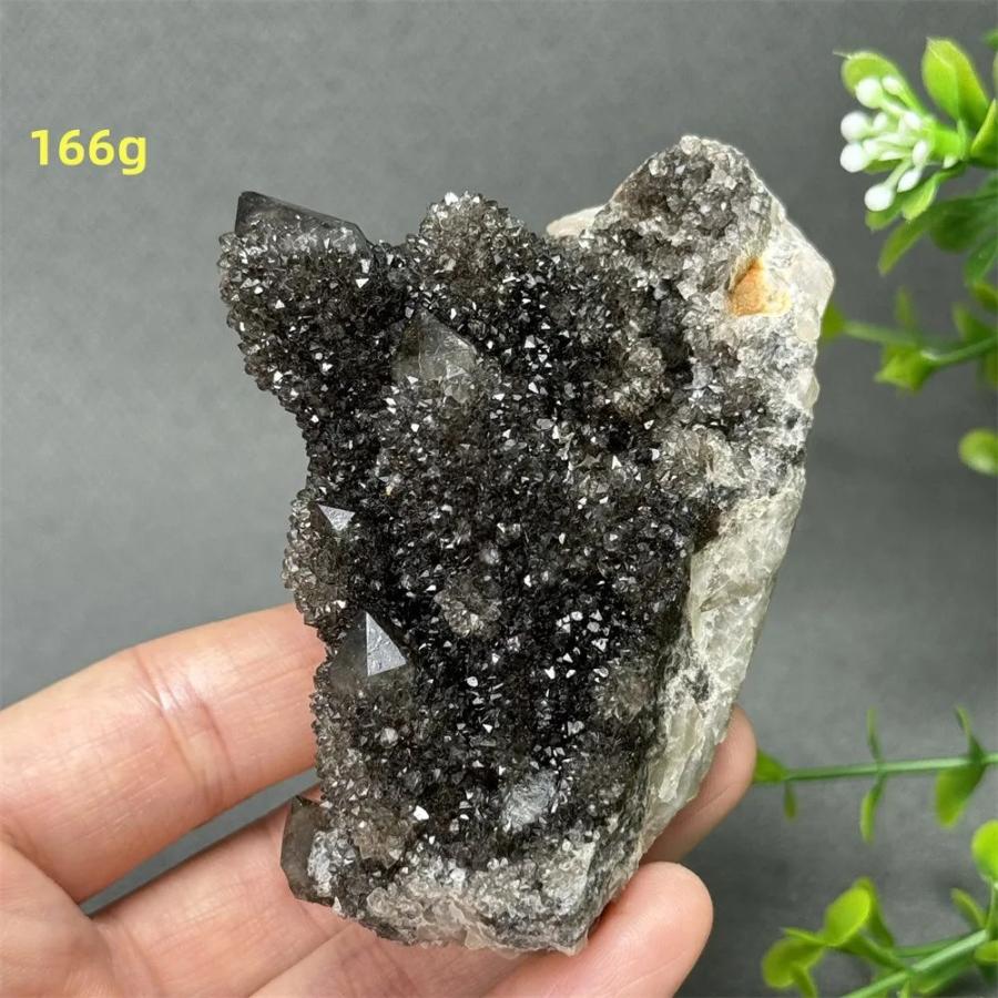 黒い水晶クラスター 原石 石英鉱物標本 オーラ加工 瞑想用 インテリア