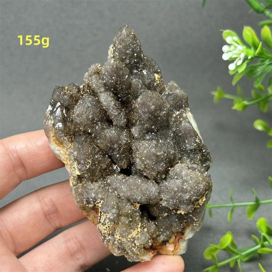 天然石 水晶クラスター 原石 鉱物標本 黒い水晶クラスター 原石 石英鉱物標本 オーラ加工 瞑想用 インテリア