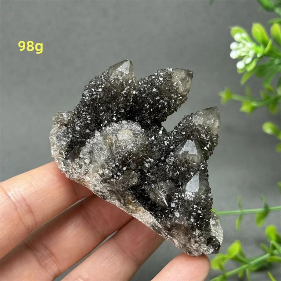 黒い水晶クラスター 原石 石英鉱物標本 オーラ加工 瞑想用 インテリア