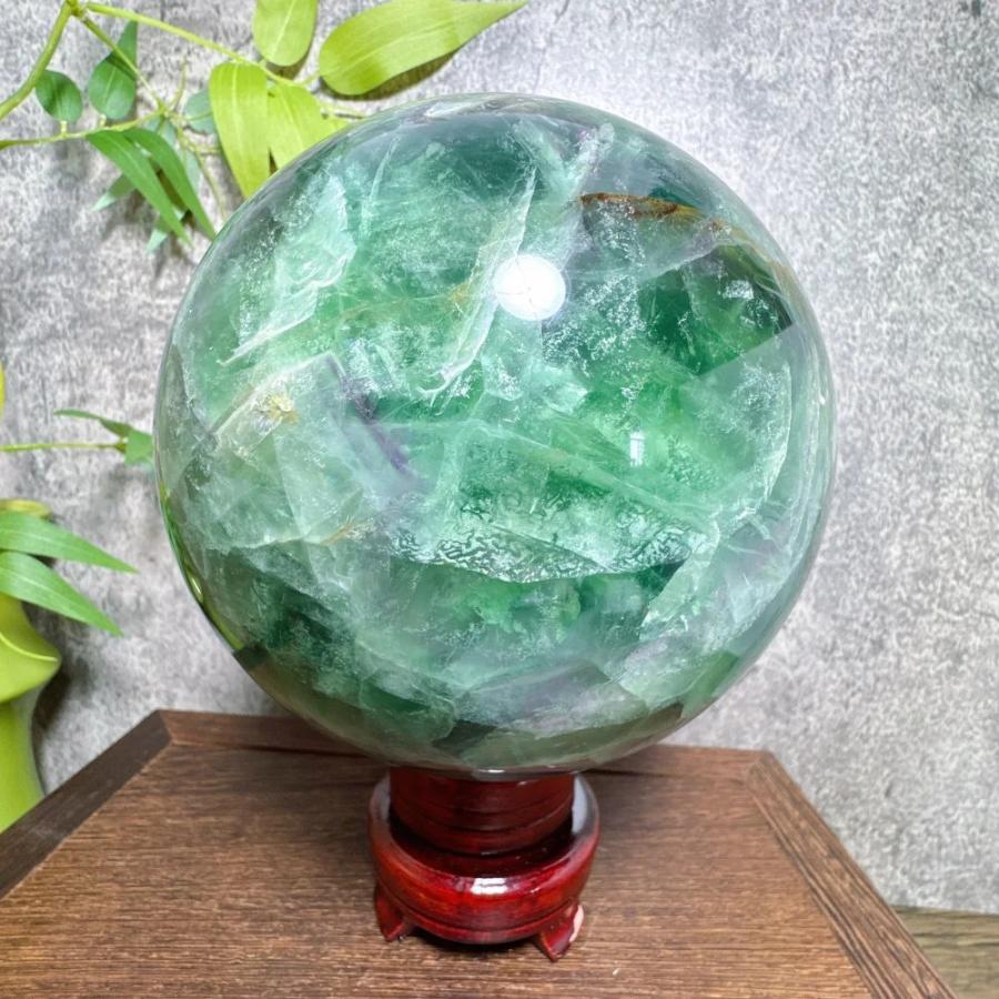 大型グリーンフローライト球体 水晶玉 スタンド付き 5.85kg 天然石