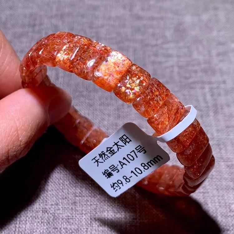 サンストーン ビーズブレスレット 12x8mm オレンジ クリア 天然石